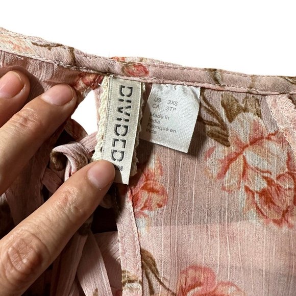 Divided Floral Bohemian Dress Medium M Baby Pink Back-Laced Lined Layered Ruffle - Picture 10 of 12